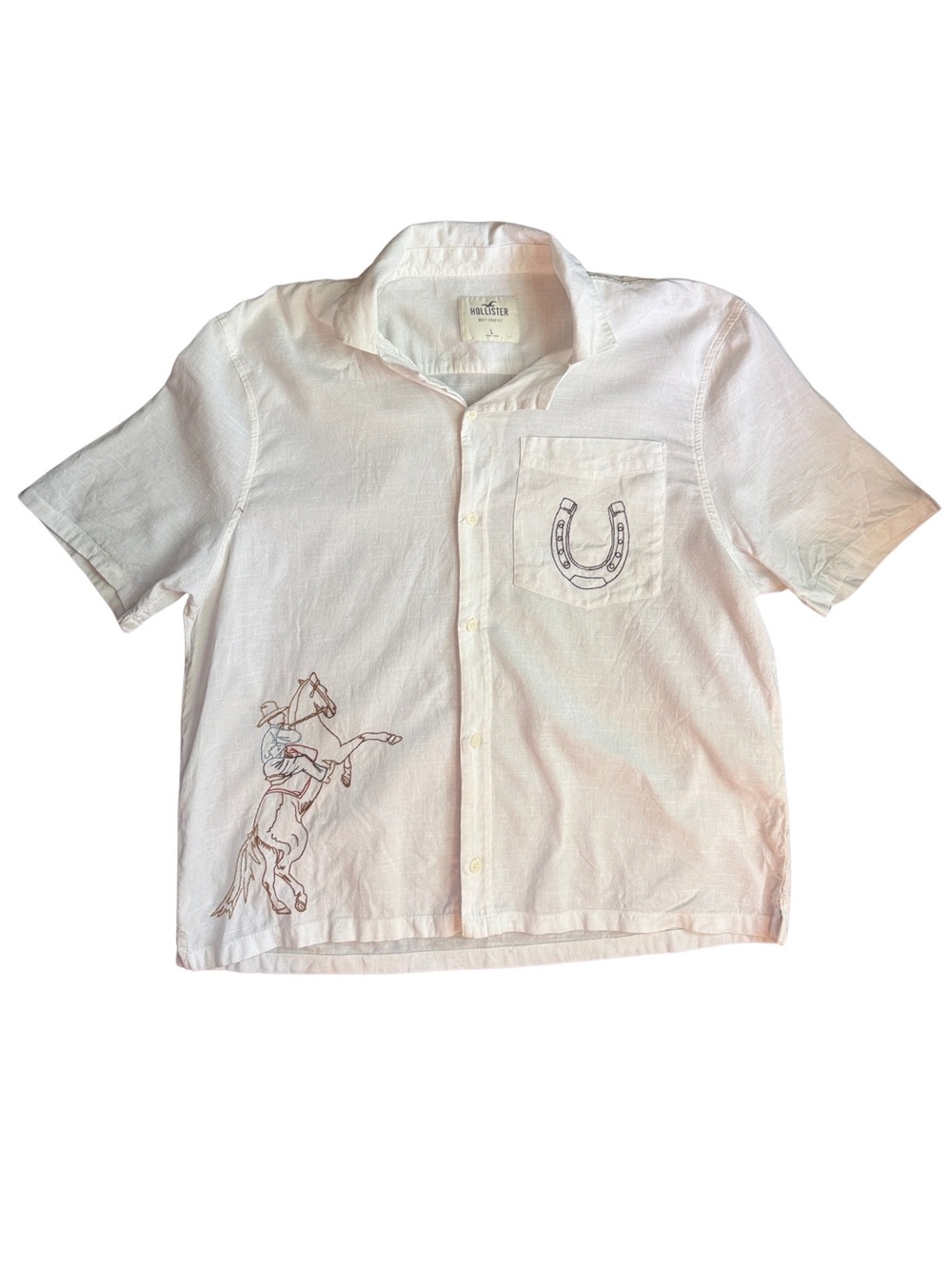 Mens Hollister Boxy Cropped Embroidered Graphic Workwear Shirt - Large - NWOT